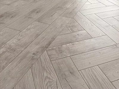 Light Gray Wooden Flooring With Herringbone Pattern And Natural Wood Grain 3d model