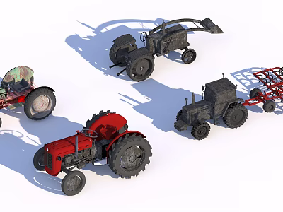 Functional Agricultural Vehicles Including Red Black Tractors And Machinery Equipment 3d model