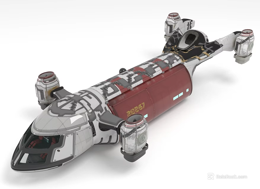 3D Model of Red and Gray Streamlined Spaceship With Multiple Engines and Number 28957 3d model 