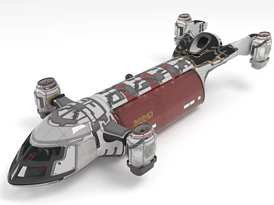 3D Model of Red and Gray Streamlined Spaceship With Multiple Engines and Number 28957 3d model