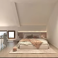 Cozy Modern Kids Room Interior With Sloped Ceiling White Guardrail Bed Rug And Wall Art