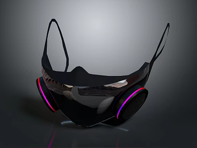 Black Face Mask With LED Purple Pink Edges And Transparent Shield Modern Design 3d model