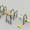 Fun Outdoor Kids Playground With Yellow Black Climbing Frames Swings Rings Steps