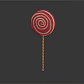 Red Spiral Lollipop With Yellow And Green Striped Stick On Gray Background