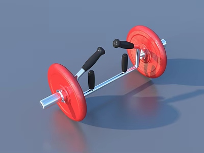 Fitness Sports Equipment With Red Weight Plates Black Handles And Metal Support Bar 3d model