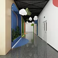 Elevator Corridor With Colorful Walls Cloud Lights And Speckled Floor 3d model