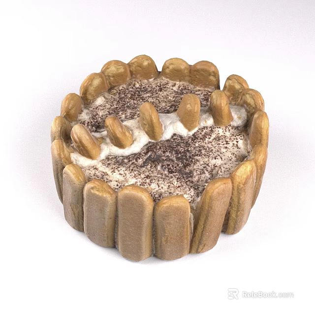 Traditional Tiramisu Dessert with Ladyfingers Border Cream Filling and Cocoa Topping 3d model 