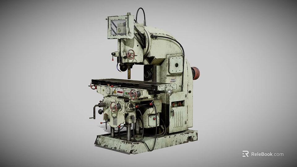 Vintage Industrial Milling Machine With Mechanical Worktable And Control Panel 3d model 