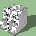 Modern Semi Detached Villa Featuring White Facade Geometric Design Multiple Floors And Balconies