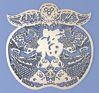 Chinese Paper-cut Metal Carved Fu Characters Carp Carved Chinese Pattern Hollow Carved Traditional Carved 3d model