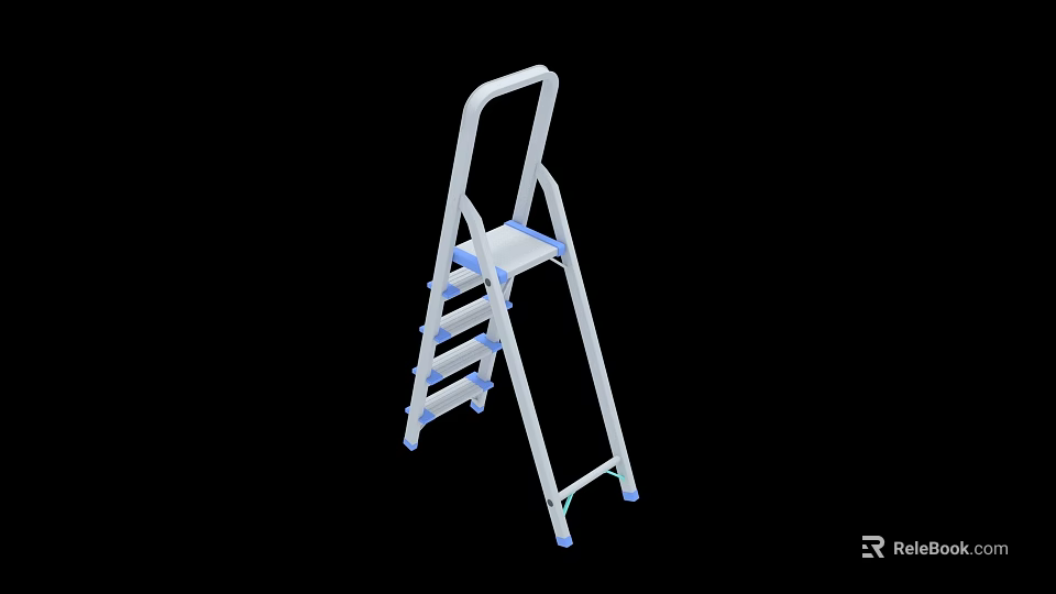 White Home Use Ladder With Blue Steps And Stable Handrail Design 3d model 