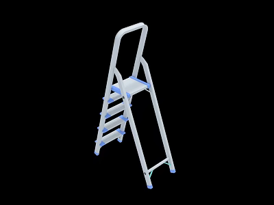 White Home Use Ladder With Blue Steps And Stable Handrail Design 3d model