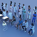 Healthcare Workers and Patients with Wheelchairs Crutches and Medical Carts in Clinical Environment