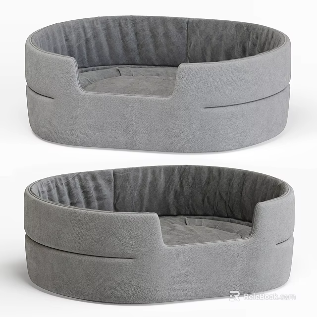 Gray Round Pet Bed With Soft Cushion And Cozy Design 3d model 