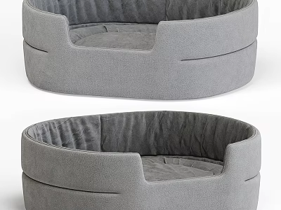 Gray Round Pet Bed With Soft Cushion And Cozy Design 3d model