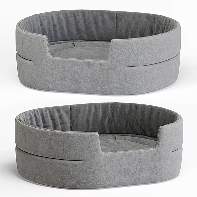 Gray Round Pet Bed With Soft Cushion And Cozy Design 3d model