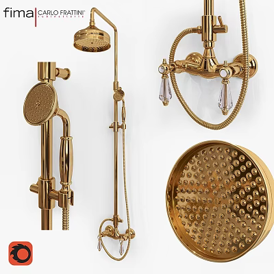 Luxury Golden Faucet Set With Shower Components Handheld Head Crystal Decorations And Round Rain Showerhead 3d model