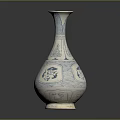 Traditional Blue And White Ceramic Vase With Decorative Patterns And Slender Neck 3d model