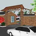 Traditional Guesthouse Building with Parking Lot Green Trees and Outdoor Seating Areas