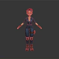 3D Woman Character In Blue Jumpsuit With Red Headband Brown Boots And Tool Belt