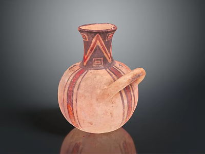 Handcrafted Pottery Sculpture With Red And Black Stripes And Handle Design 3d model