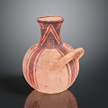 Handcrafted Pottery Sculpture With Red And Black Stripes And Handle Design