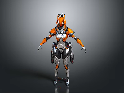 Game Movie Character in Orange White Futuristic Armor with Mechanical Details 3d model