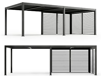 Modern Outdoor Pergola With Black Frame And Louvered Structure Design 3d model
