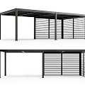 Modern Outdoor Pergola With Black Frame And Louvered Structure Design 3d model