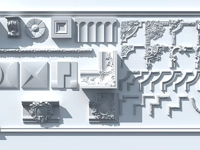 Various Intricate Ornamental Carved Decorations Showcasing Different Design Patterns And Elements 3d model