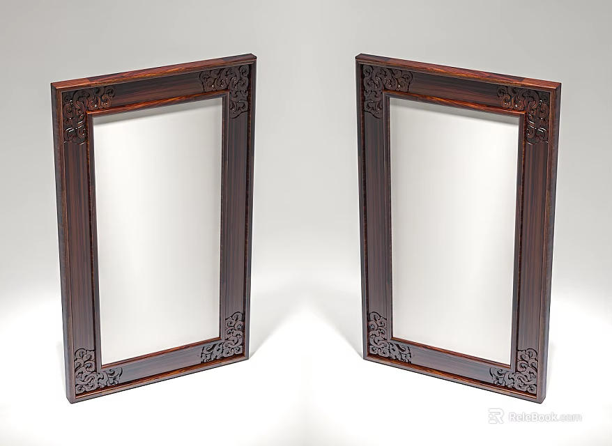 Pair of Vintage Decorative Mirrors with Intricate Carved Wooden Frames 3d model 