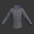 Light Gray Hooded Jacket Featuring Zipper Closure Side Pockets And Black Cuff Details 3d model