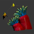 Yellow Fish Swimming Among Red Coral And Blue Green Anemone Like Structures