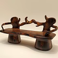Unique Handcrafted Wooden Public Chair With Artistic Armrests And Wood Grain