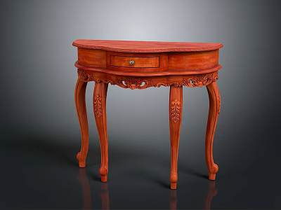 Wooden Side Table with Carved Details Single Drawer Curved Legs and Vintage Design 3d model