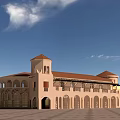 Arabic Style Commercial Complex With Tower Arched Windows And Red Roof 3d model
