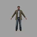 Man Wearing Brown Blazer White Shirt Blue Jeans with Arms Outstretched Standing Against Gray Background 3d model