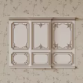 Elegant White Carved Decorative Panel With Rectangular Sections On Floral Wallpaper 3d model