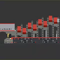 Industrial Equipment Model Red Gray Modular Structure With Cross Symbol White Top Dark Blue Base