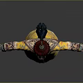 Traditional Chinese Yellow Dragon Robe Clothing With Red Top Hat And Outstretched Arms