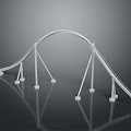 White Curved Roller Coaster Track Model With Support Structures And Reflective Surface