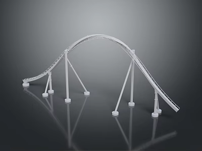 White Curved Roller Coaster Track Model With Support Structures And Reflective Surface 3d model