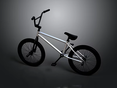 Sleek BMX Bicycle With Silver Frame Black Wheels And High Handlebar 3d model