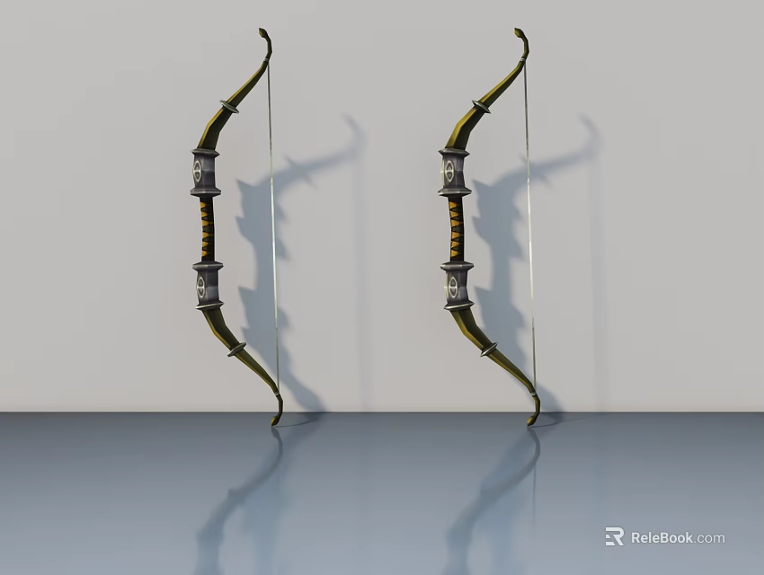 Two Elegant Vintage Bows Placed Against Wall With Floor Reflections 3d model 