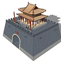 Ancient Chinese City Gate Architecture With Multi Tiered Roof Red Pillars And Crenellated Wall