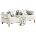 Soft Fabric Two Seater Sofa With Plush Cushions Wooden Legs And Cozy Throw Blanket
