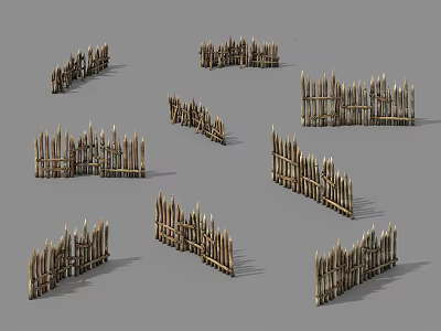 Wooden Fences In Various Shapes Arranged On Grey Background For 3d model