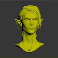 White Haired Purple Skinned Fantasy Elf Character With Pointed Ears 3D Head Sculpture