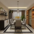 Modern Living Dining Room Interior Design With Chandelier Sofa Coffee Table Dining Set Decorative Paintings