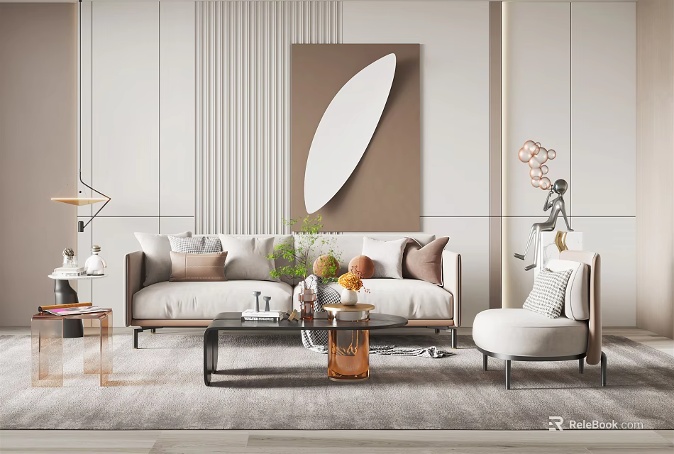 Modern Minimalist Living Room Interior With Sofa Coffee Table Combination Throw Pillows And Decorative Vases 3d model 